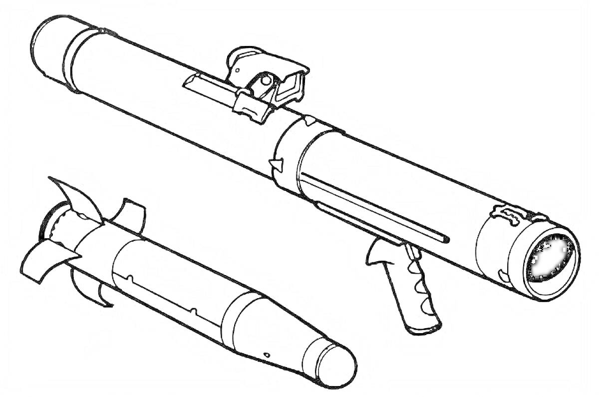 Раскраска Ручной противотанковый гранатомет с ракетой