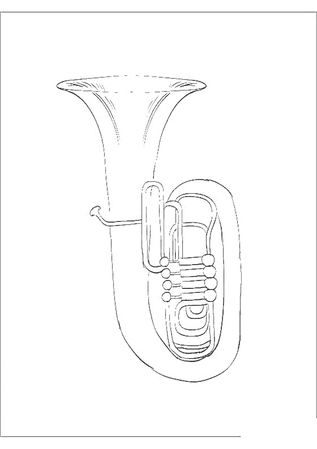 На раскраске изображено: Туба, Музыкальные инструменты, Музыка