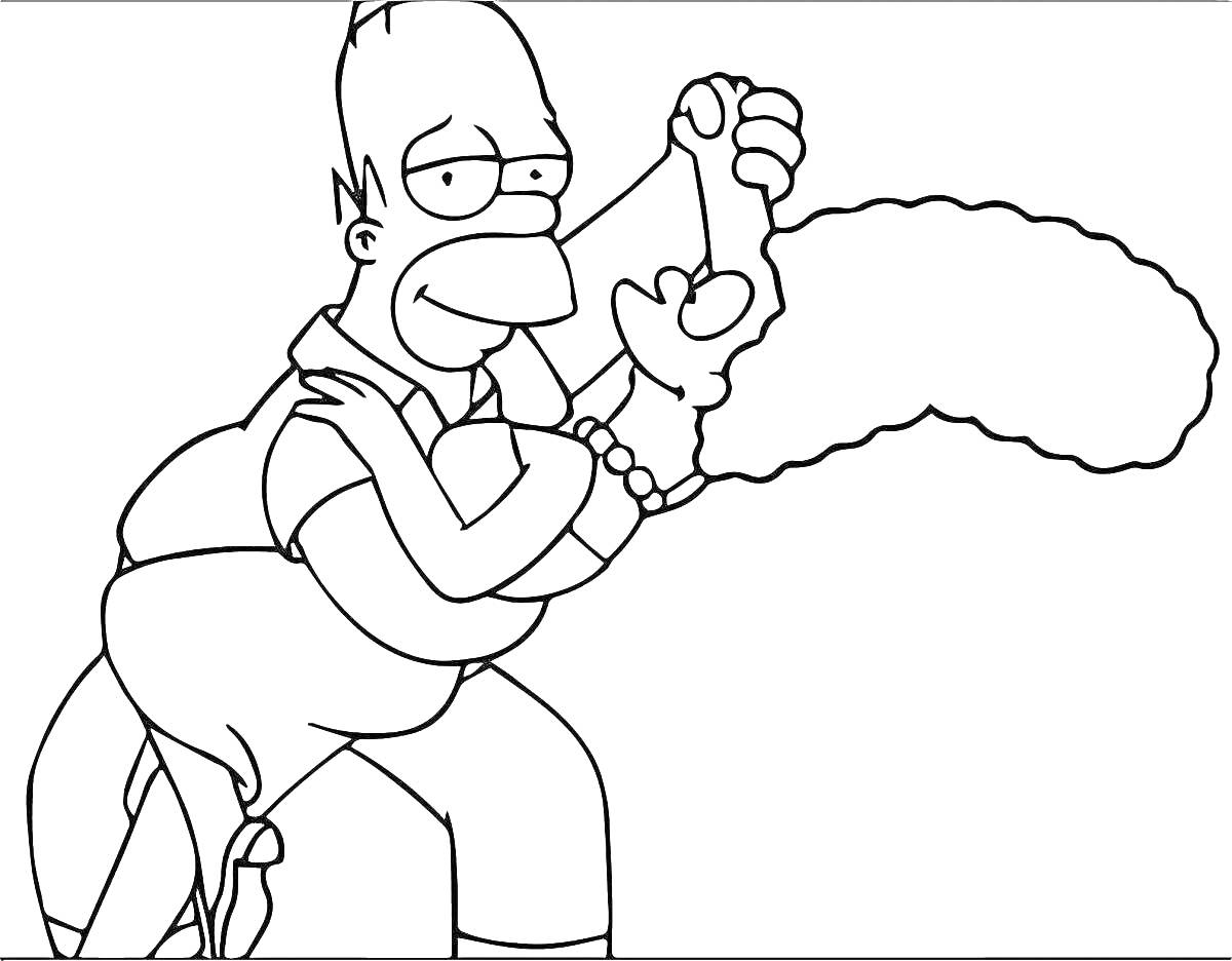 На раскраске изображено: Симпсоны, Гомер Симпсон, Мардж Симпсон, Любовь, Семья, Карикатура