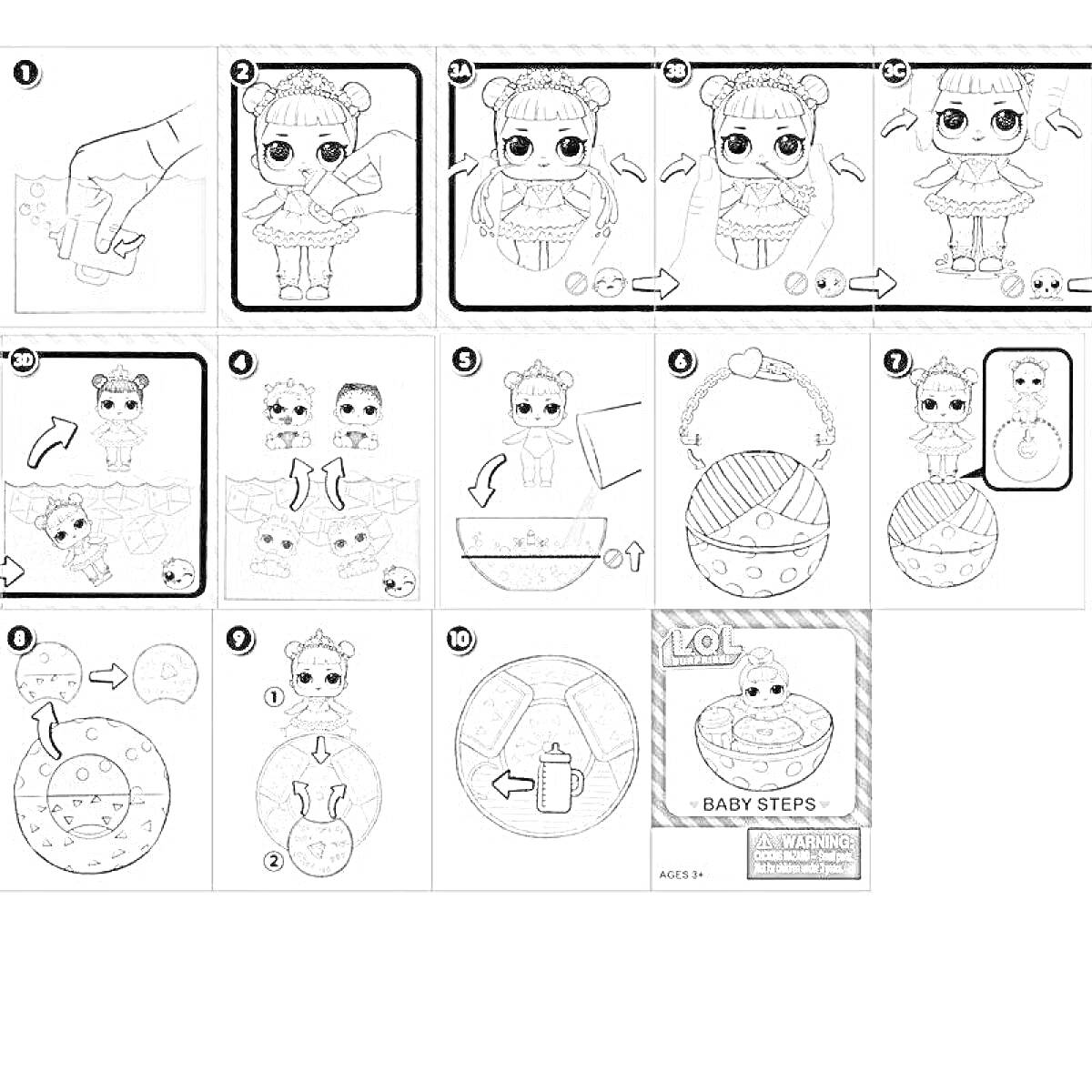 На раскраске изображено: Кукла, Инструкция, Сборка