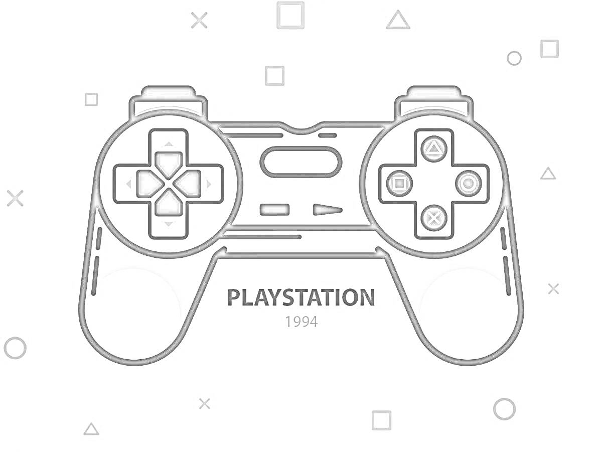 Раскраска Геймпад PlayStation Classic с геометрическими символами фона