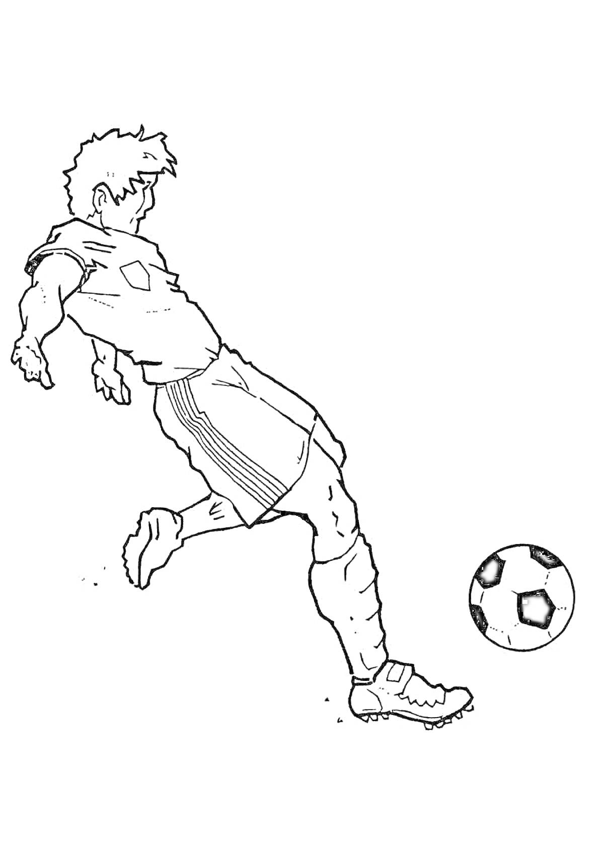 На раскраске изображено: Футболист, Спорт, Форма, Спортивная обувь