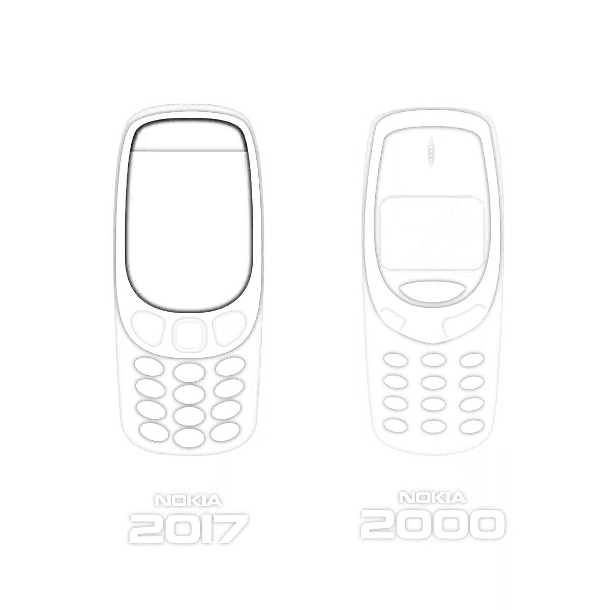 Раскраска Ретро и современный мобильные телефоны Nokia 2017 и Nokia 2000