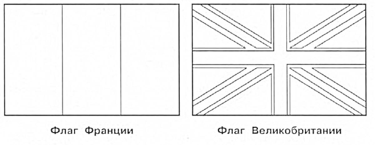Раскраска флаг Франции и флаг Великобритании, нераскрашенные