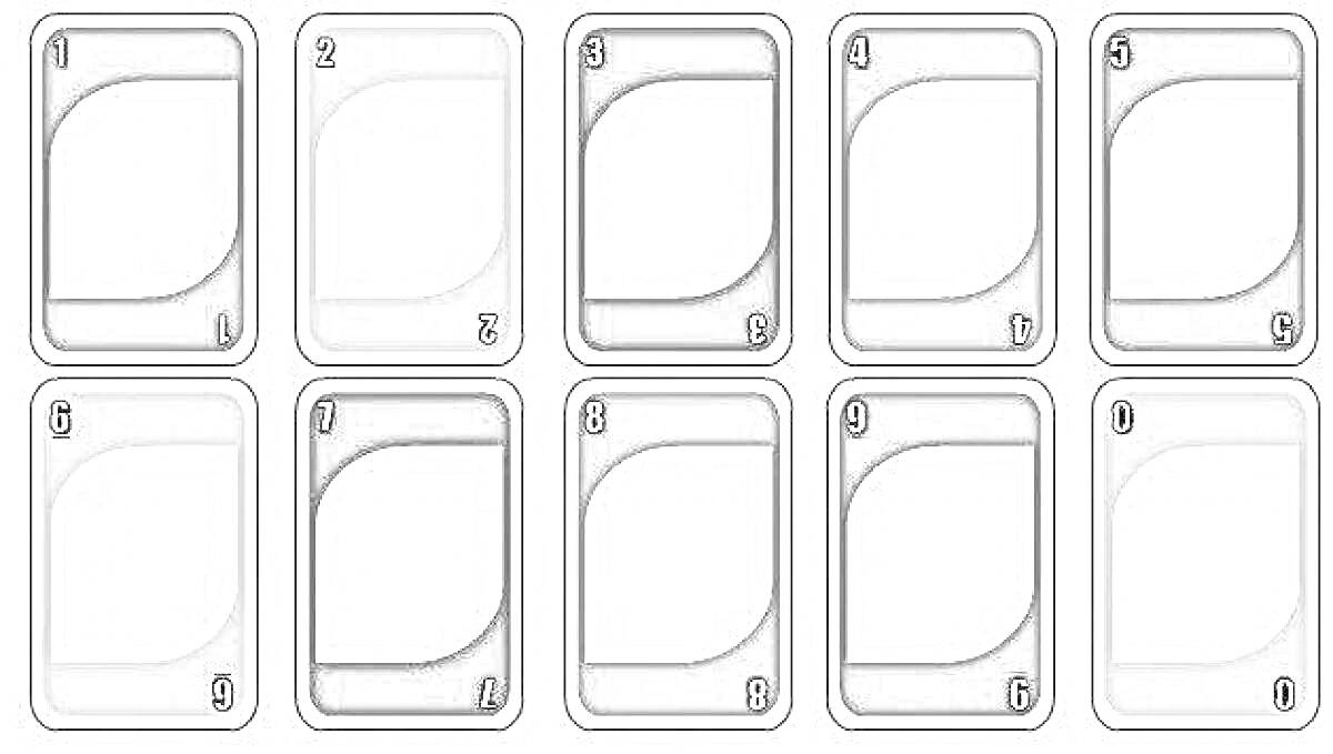 На раскраске изображено: Уно, Карточки, Цифры, Игра, Разукрашка, Один, Восемь, Девять, Цифра 2, Цифра 0, Цифра 5