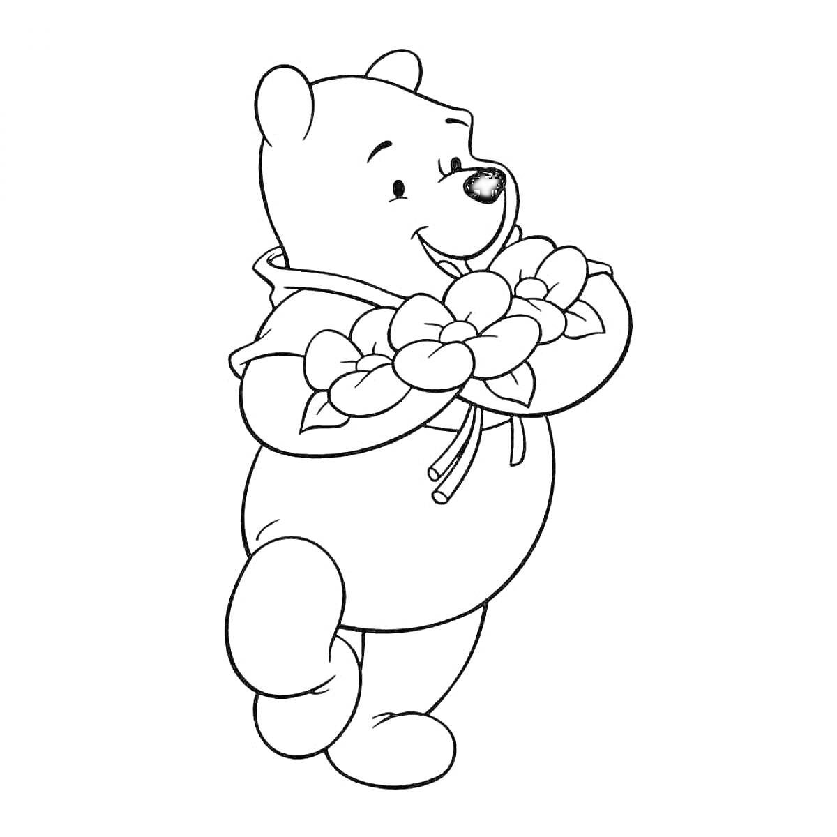 Раскраска Медвежонок в свитере с цветами