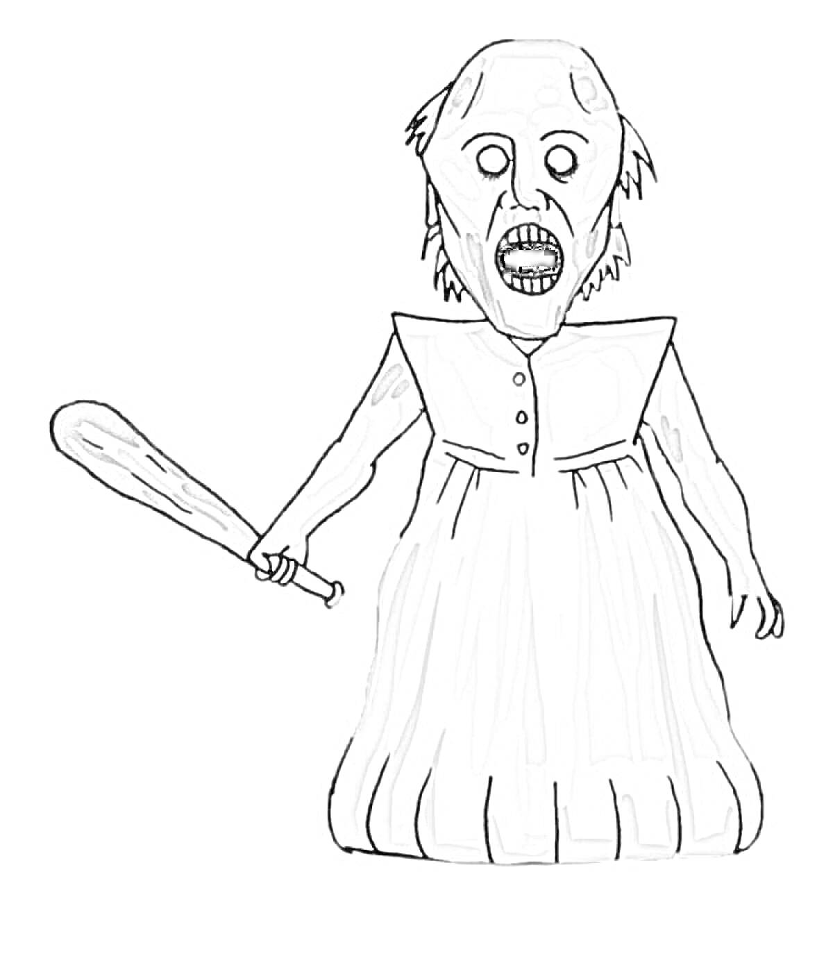 Раскраска Бабка Гренни с битой в белом платье