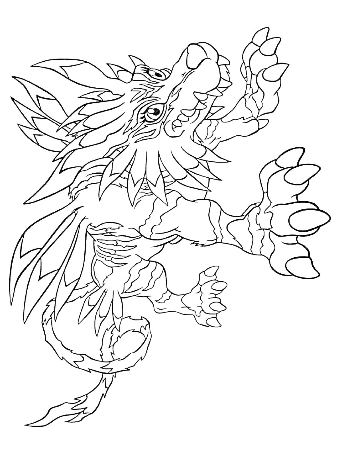 Раскраска Дигимон с перьями и когтями