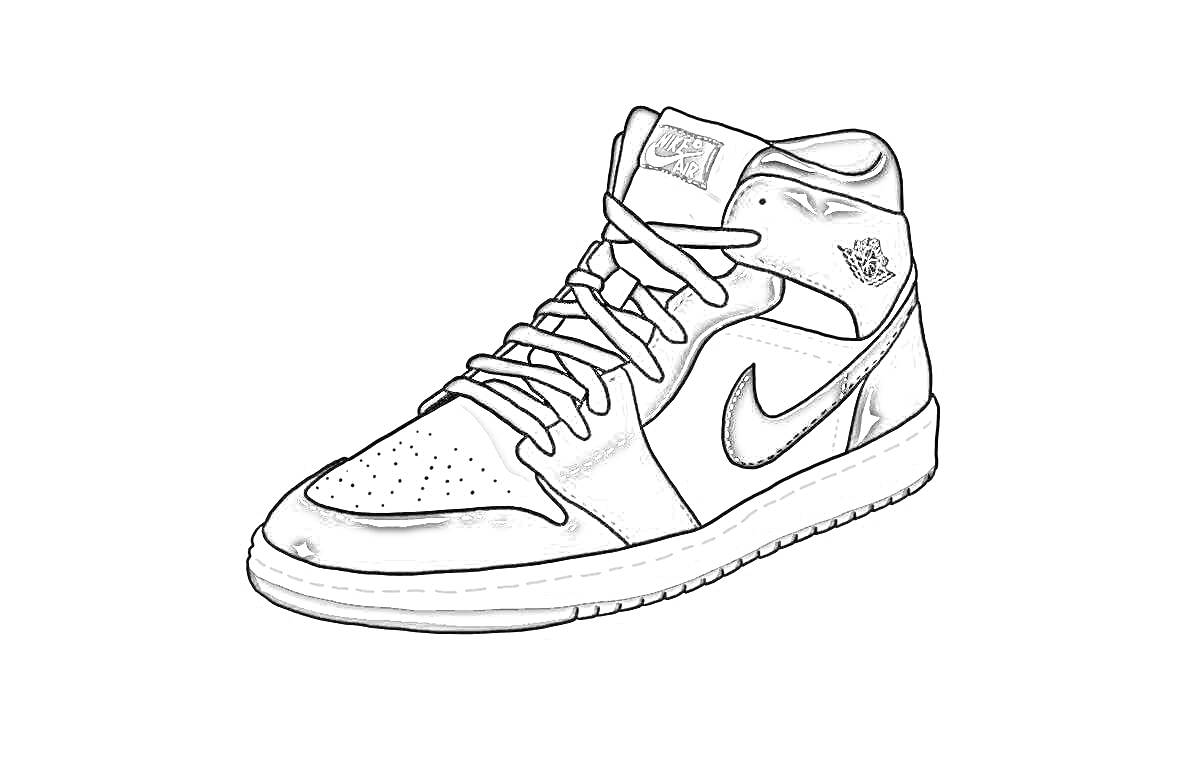 Раскраска кроссовок Air Jordan 1 с логотипом Nike и шнурками