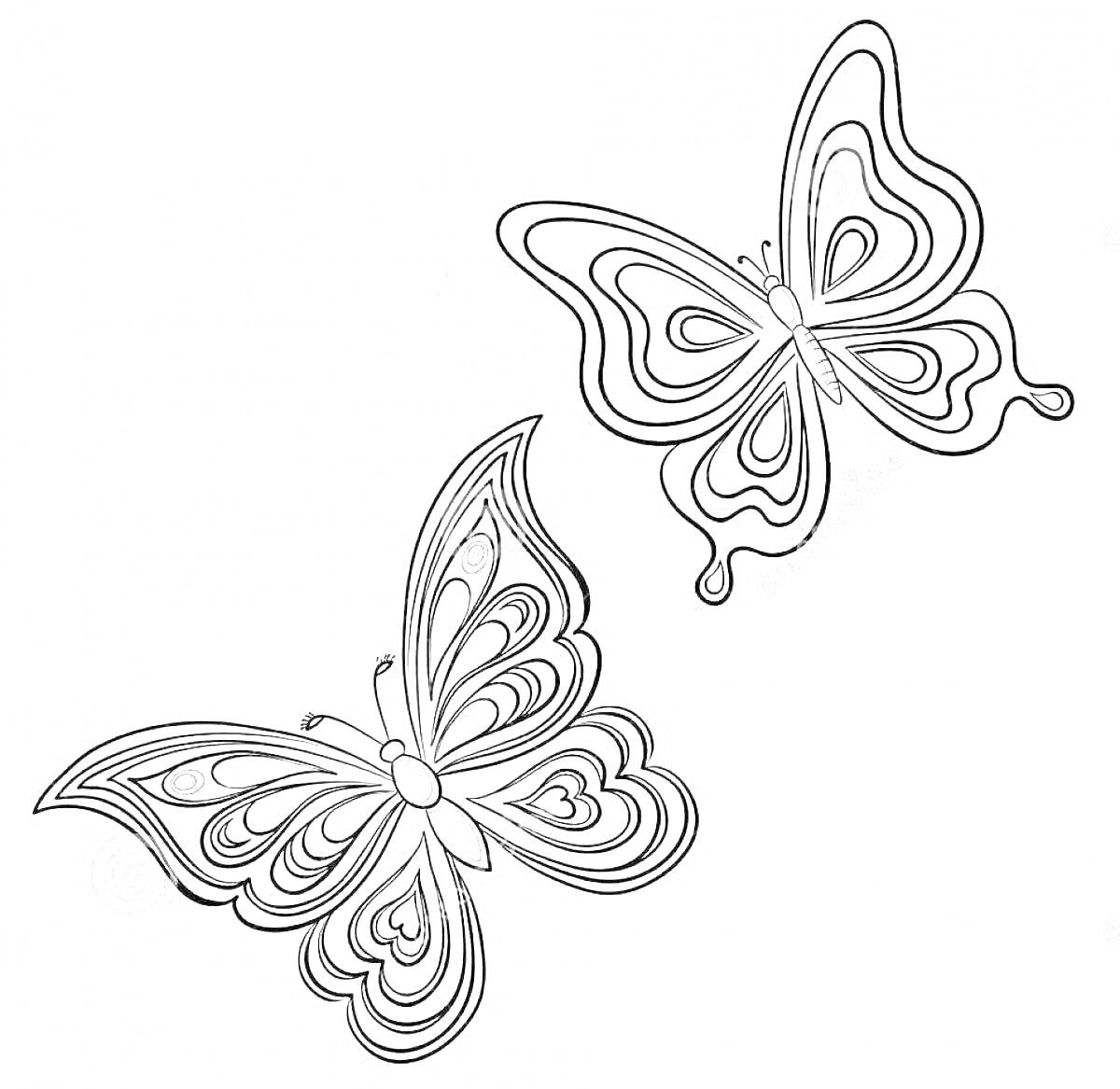 Раскраска Рисунок с двумя декоративными бабочками