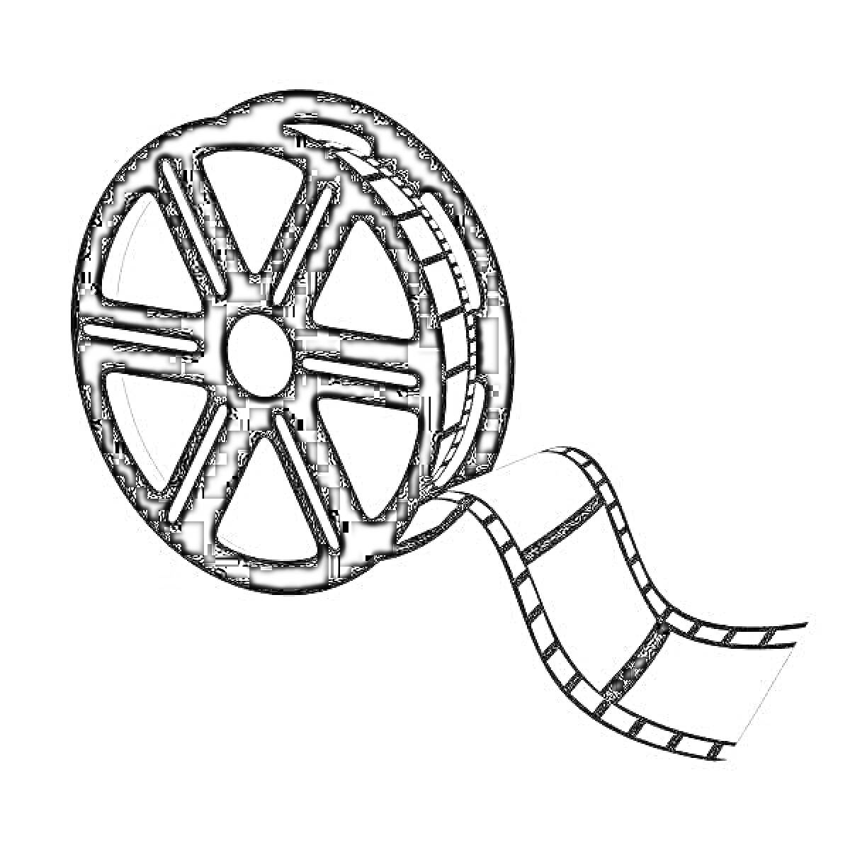 На раскраске изображено: Кинолента, Катушка, Плёнка, Кино