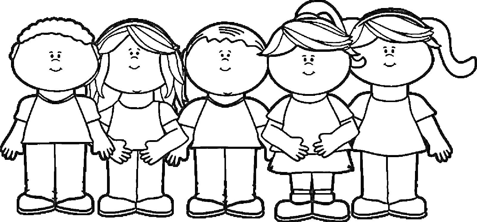 На раскраске изображено: Дружба, Держатся за руки, Для детей, Девочка, Мальчик