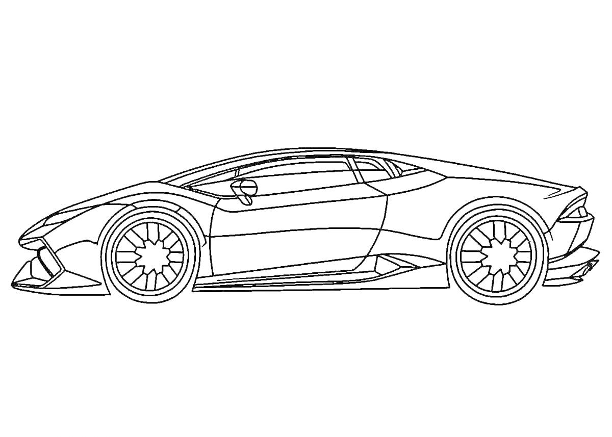 На раскраске изображено: Lamborghini, Спортивный автомобиль, Купе, Колёса, Автотранспорт, Скорость