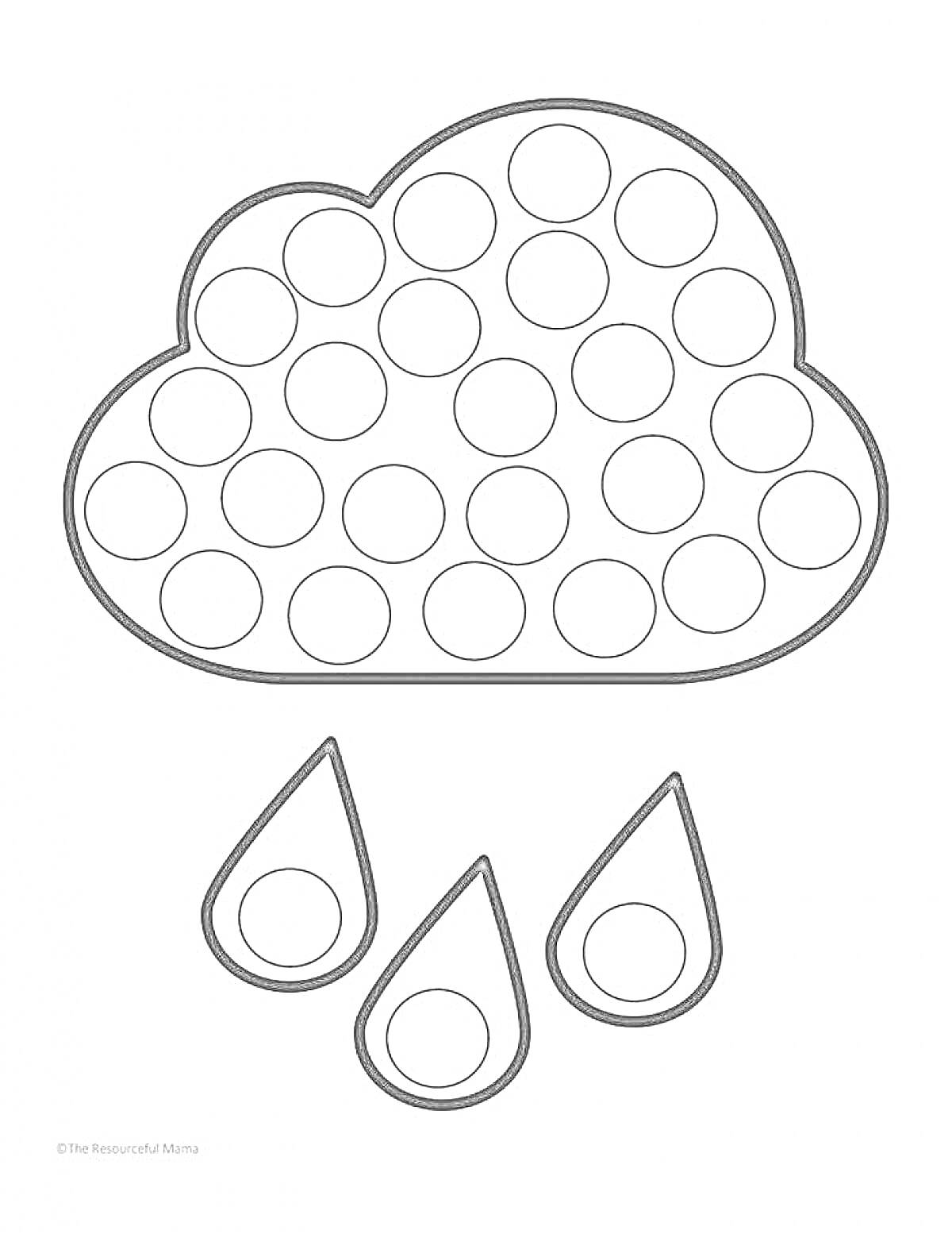 Раскраска Тучка с каплями дождя и кружками внутри