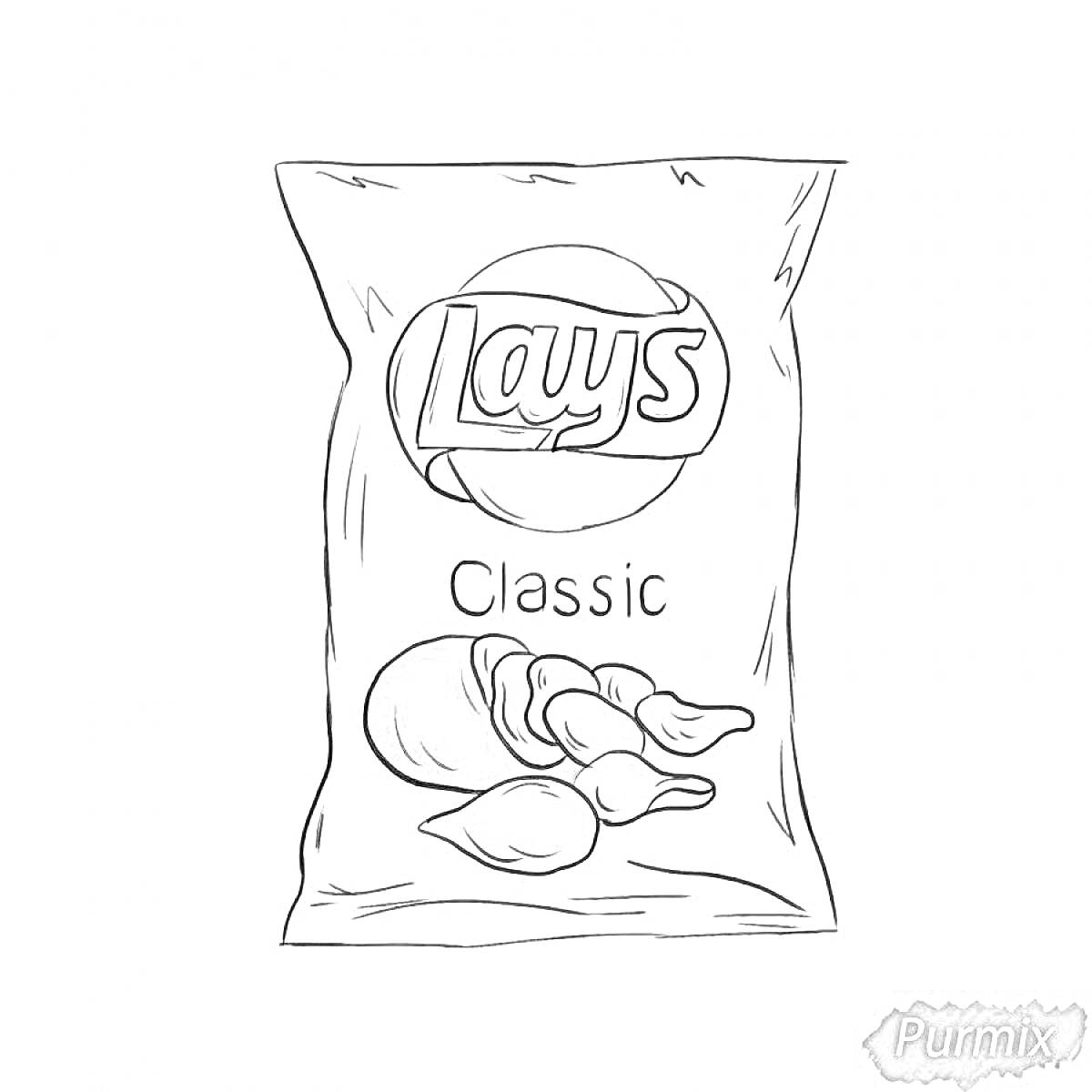 Раскраска Раскраска пачки чипсов Lays Classic