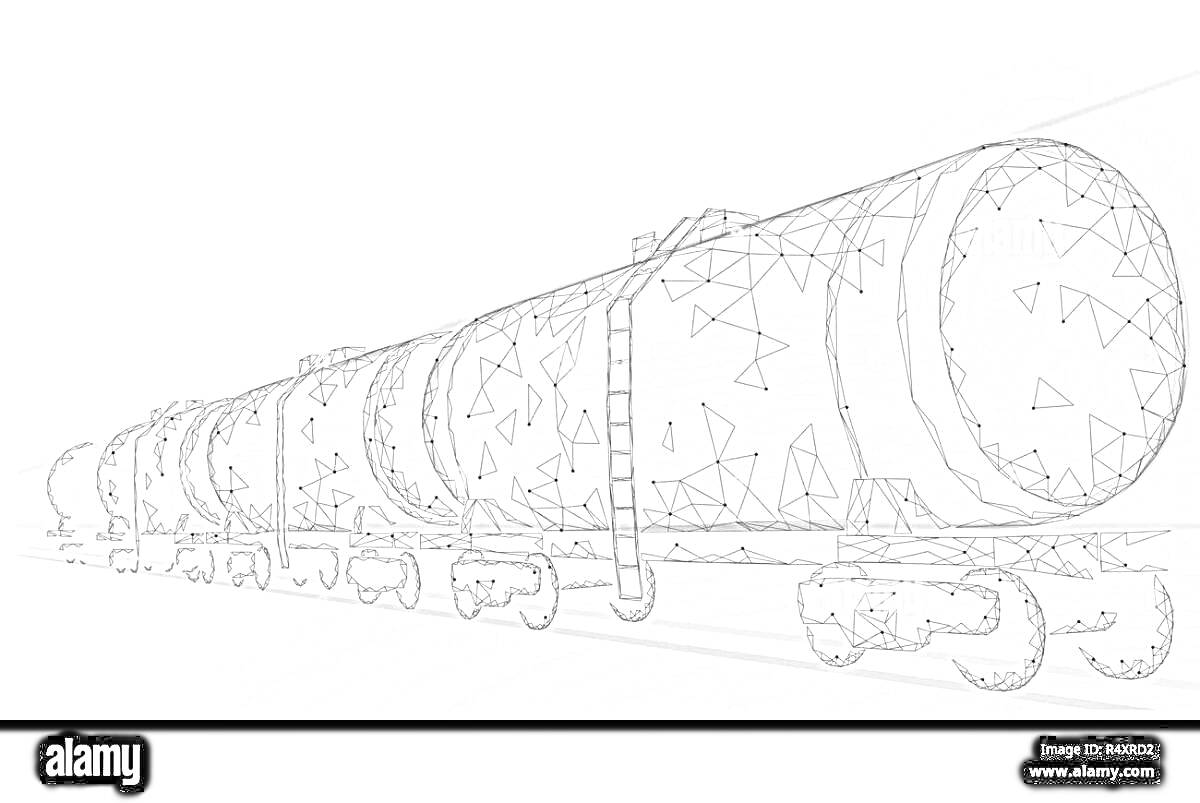 Раскраска Поезд из цистерн на рельсах с лестницей и колесами