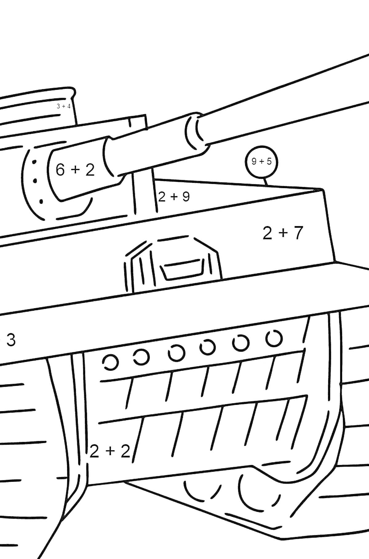 На раскраске изображено: Танк, Пантера, Военная техника, Математика, Примеры, Образование