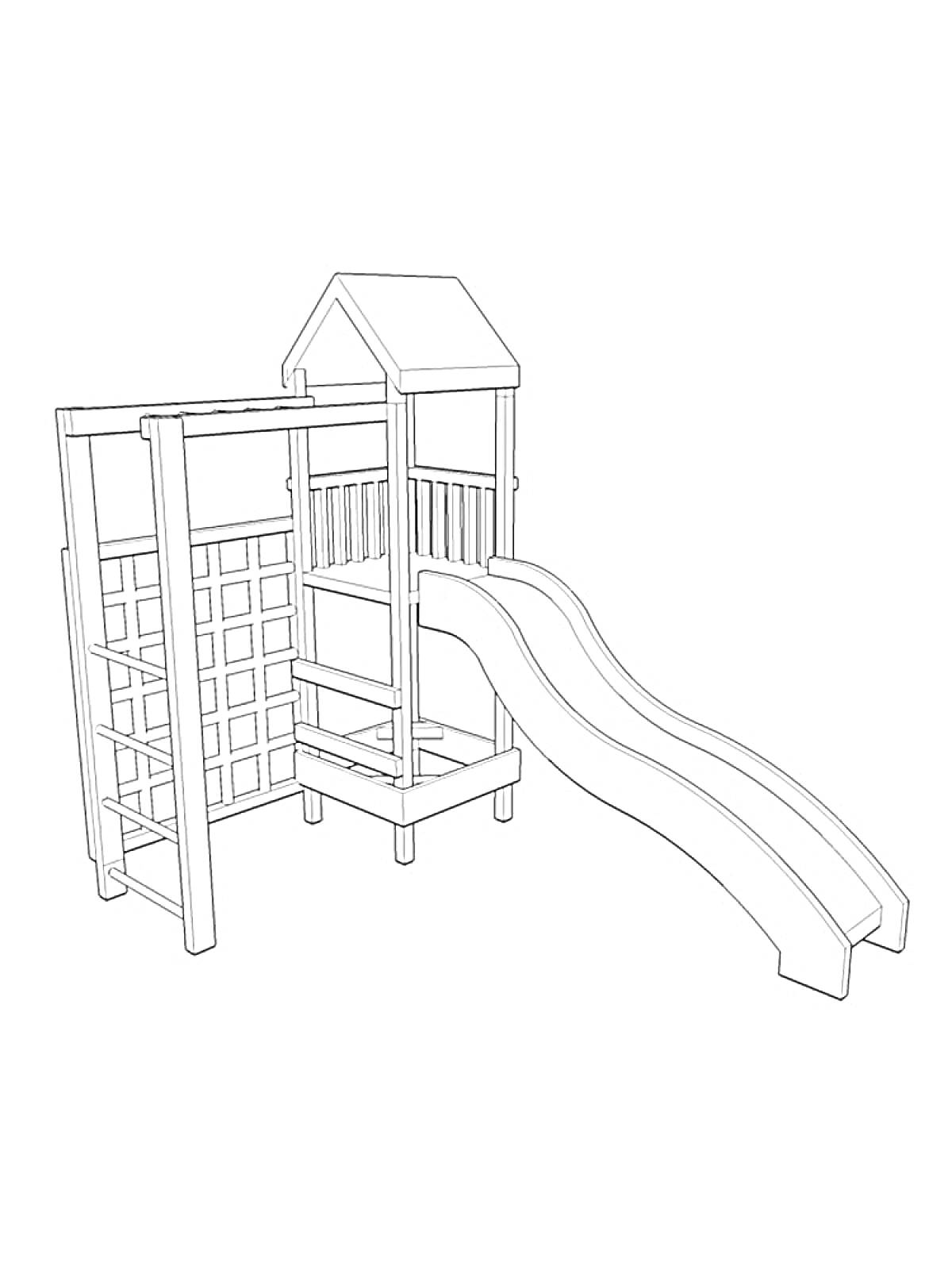 Раскраска Детская игровая площадка с горкой, лестницей и лазалкой