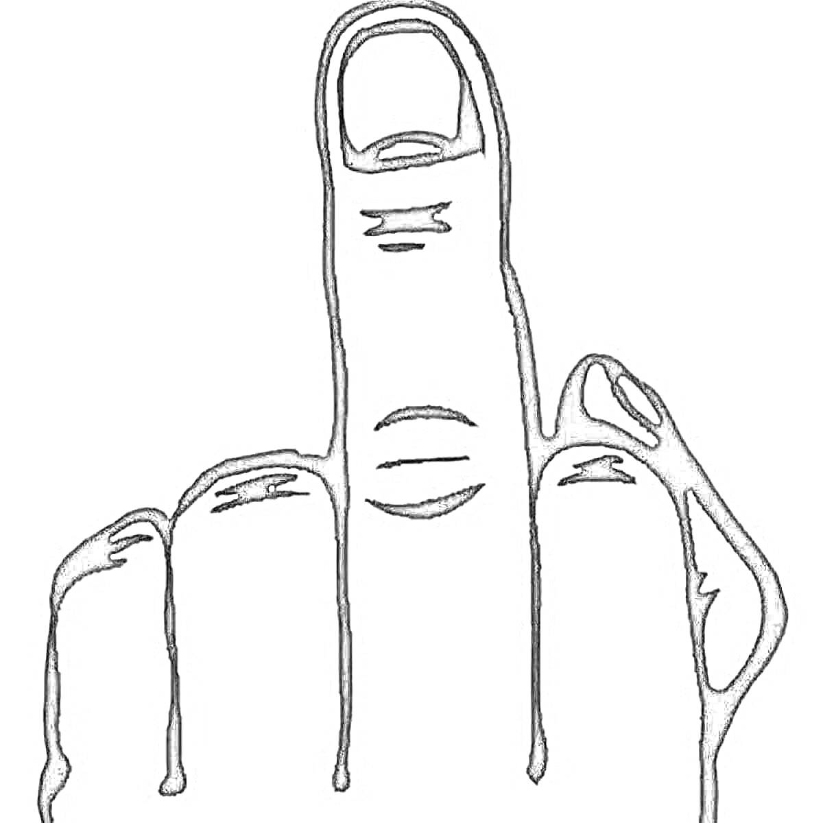 На раскраске изображено: Рука, Средний палец, Знак, Жесты