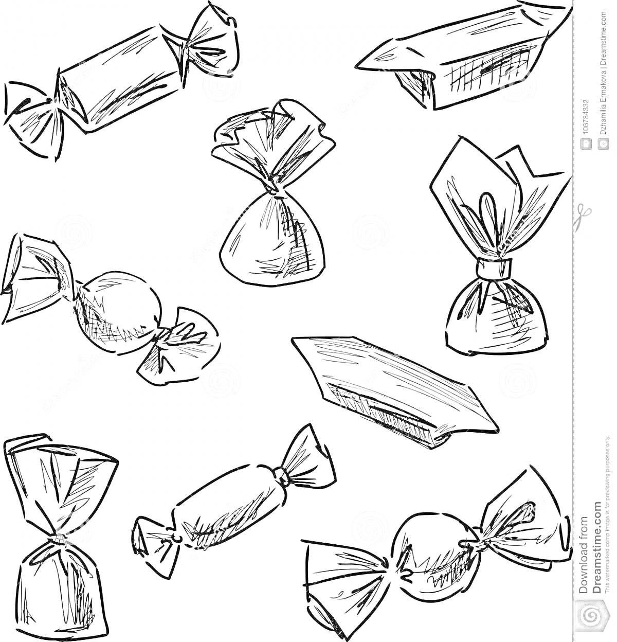 Раскраска Фантики от конфет – различные формы и завязки