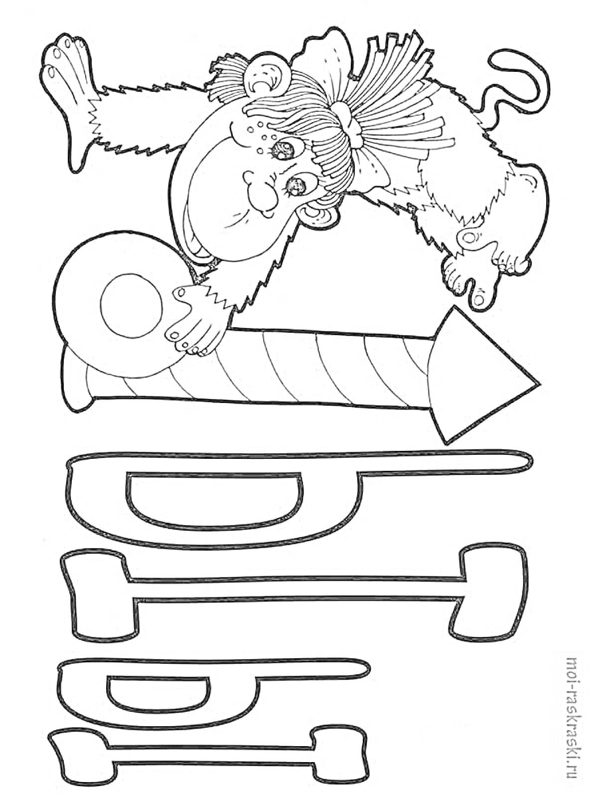 Раскраска Обезьянка рядом с обведенными буквами 