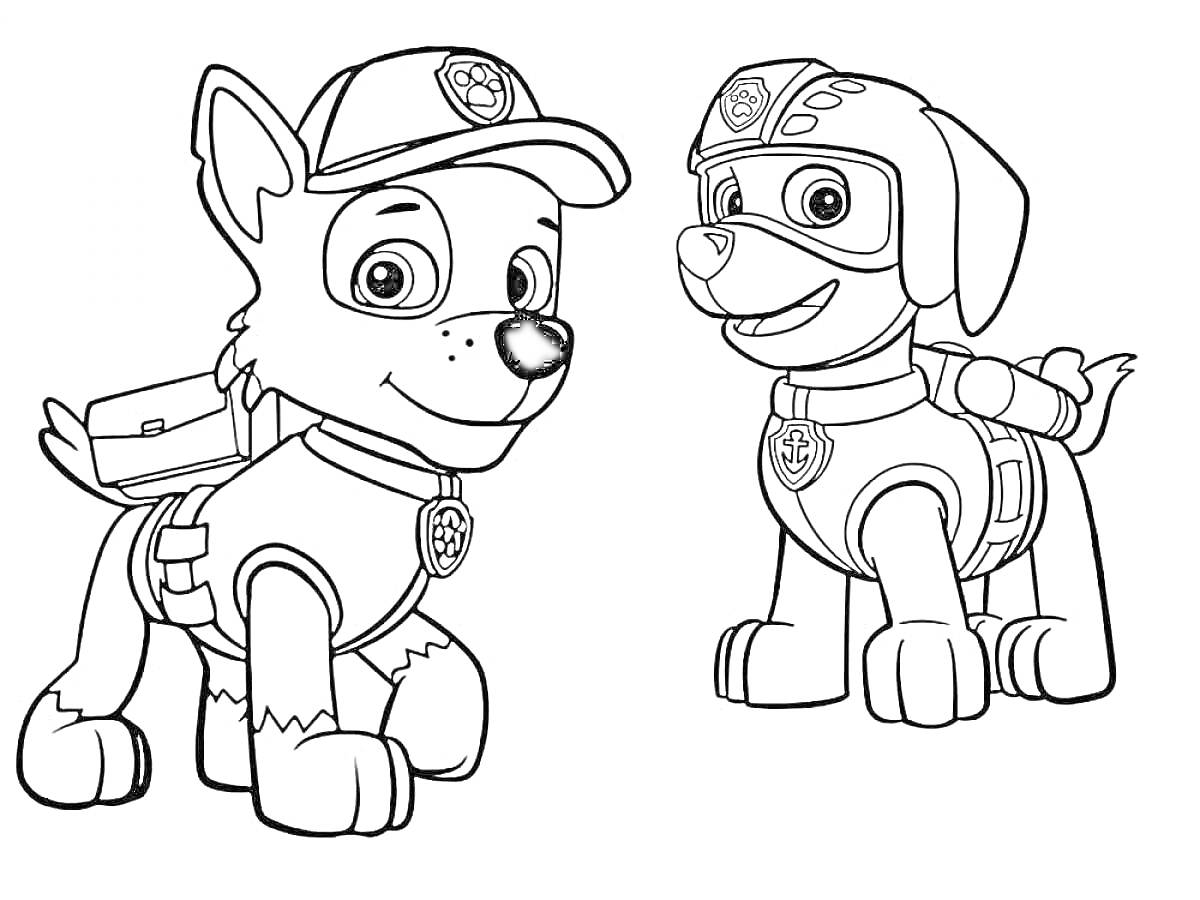 Раскраска Два щенка в костюмах спасателей из 
