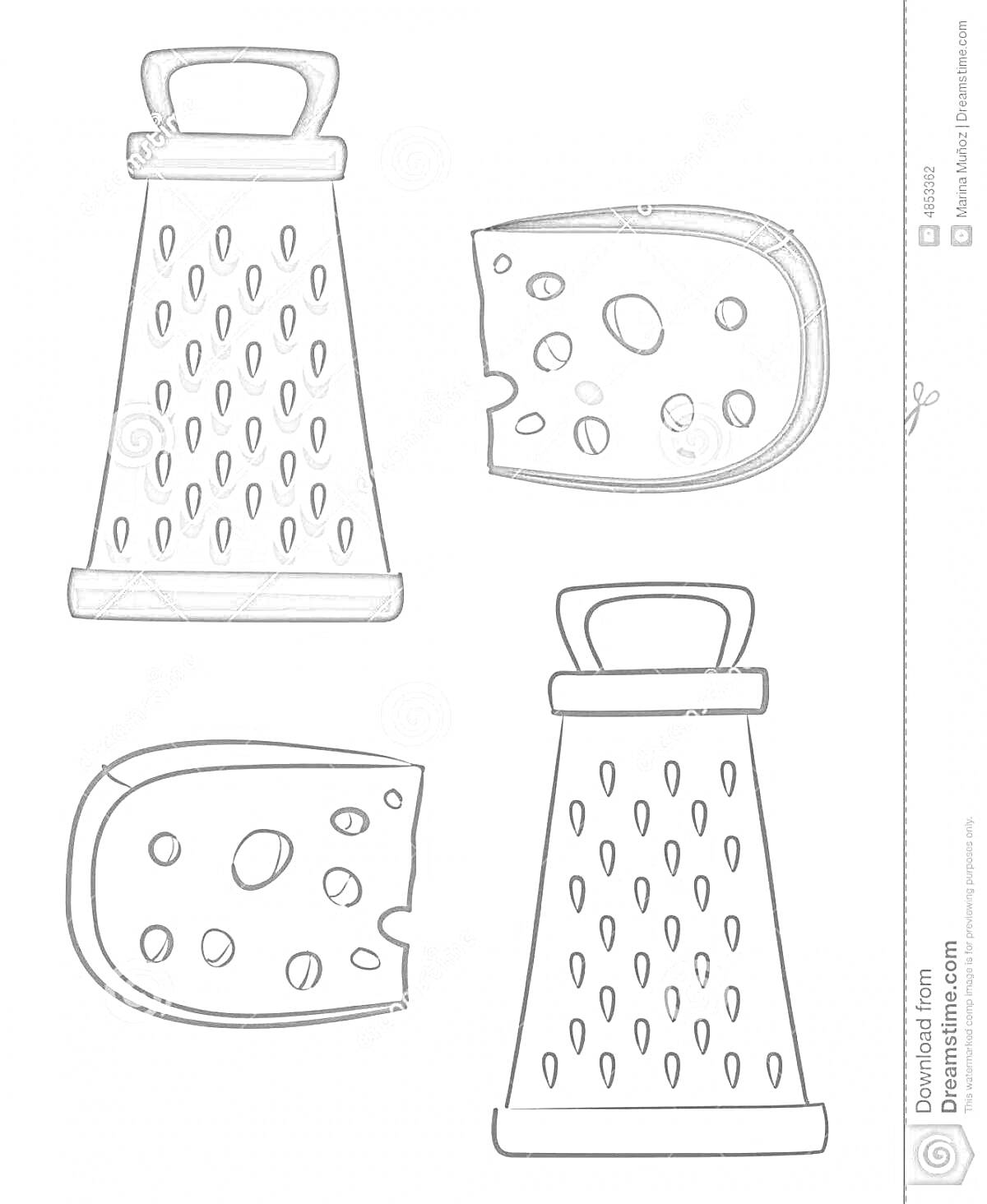 На раскраске изображено: Терка, Сыр, Кухонные принадлежности, Кухонная утварь, Кухонный инструмент