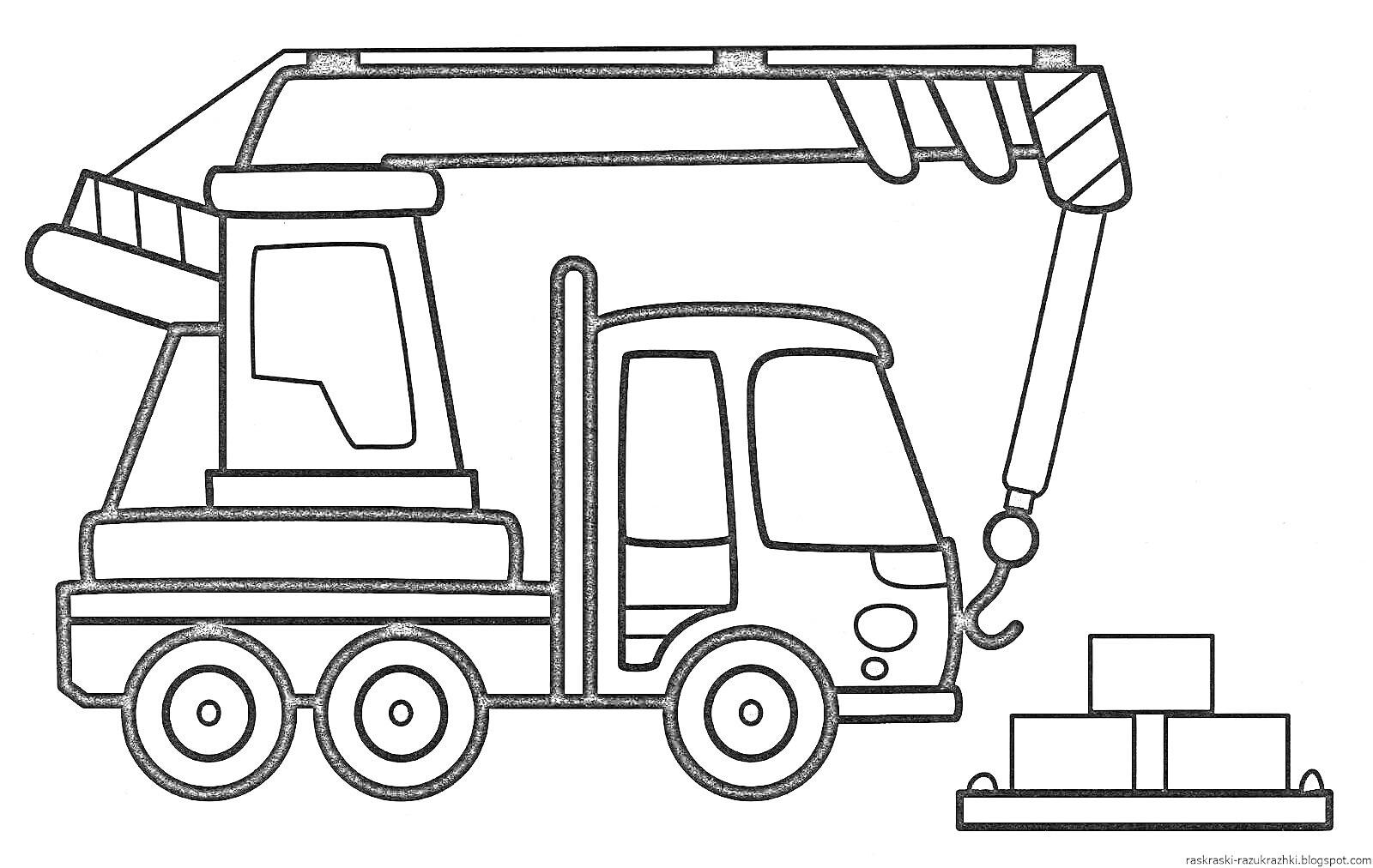 Раскраска Кран с подъёмным устройством и коробками
