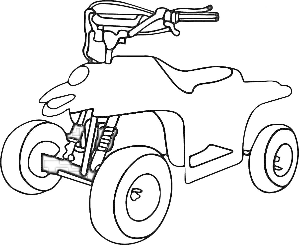 На раскраске изображено: Квадроцикл, Руль, Транспорт, Мотор