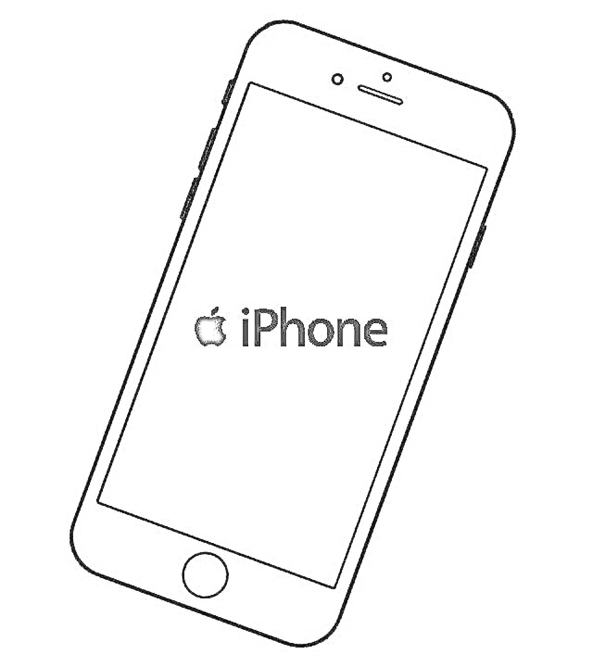 Раскраска Чёрно-белая раскраска современного смартфона iPhone 13, включающая элементы логотипа Apple и надпись 