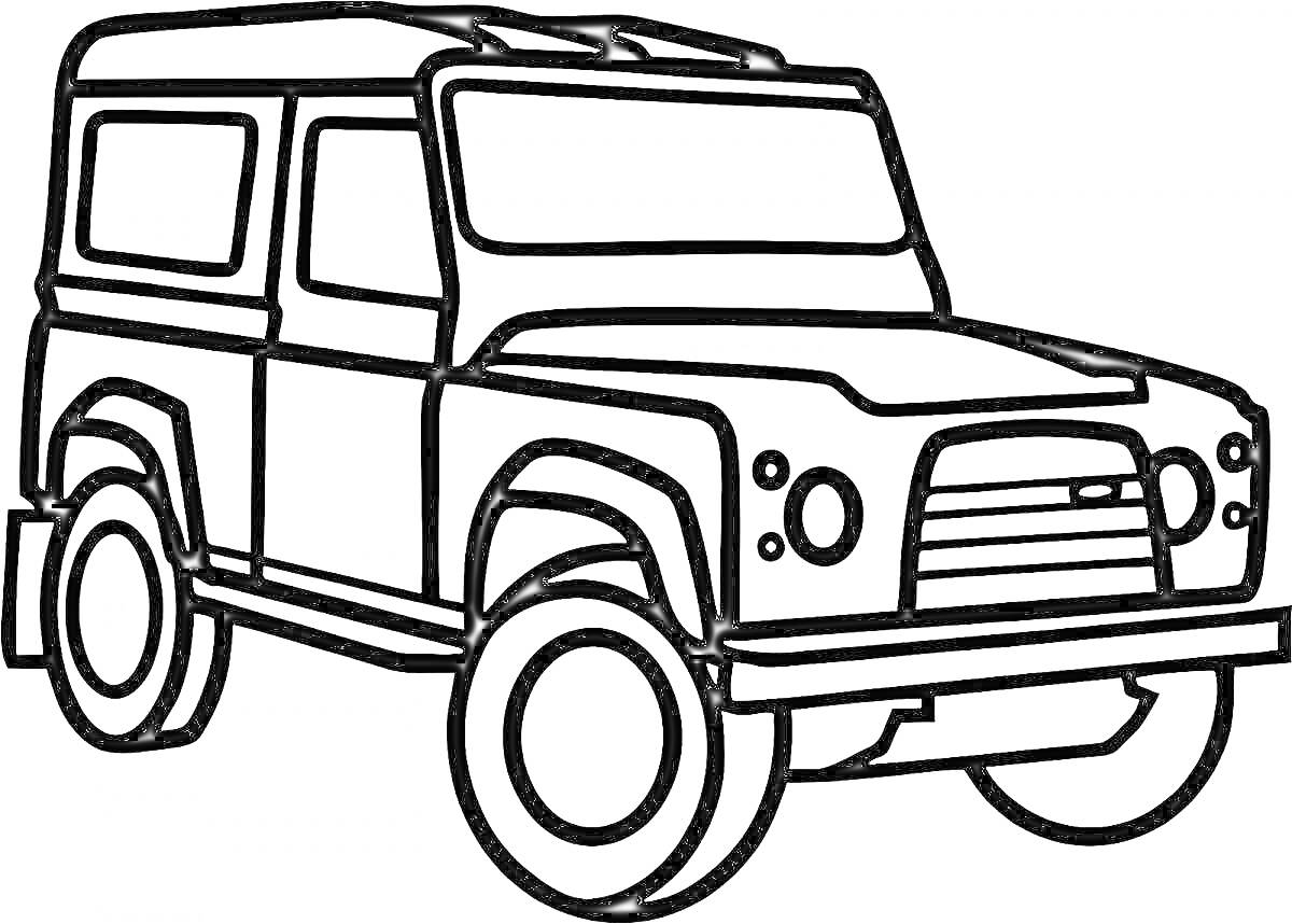На раскраске изображено: Range Rover, Внедорожник, Транспорт, Запасное колесо