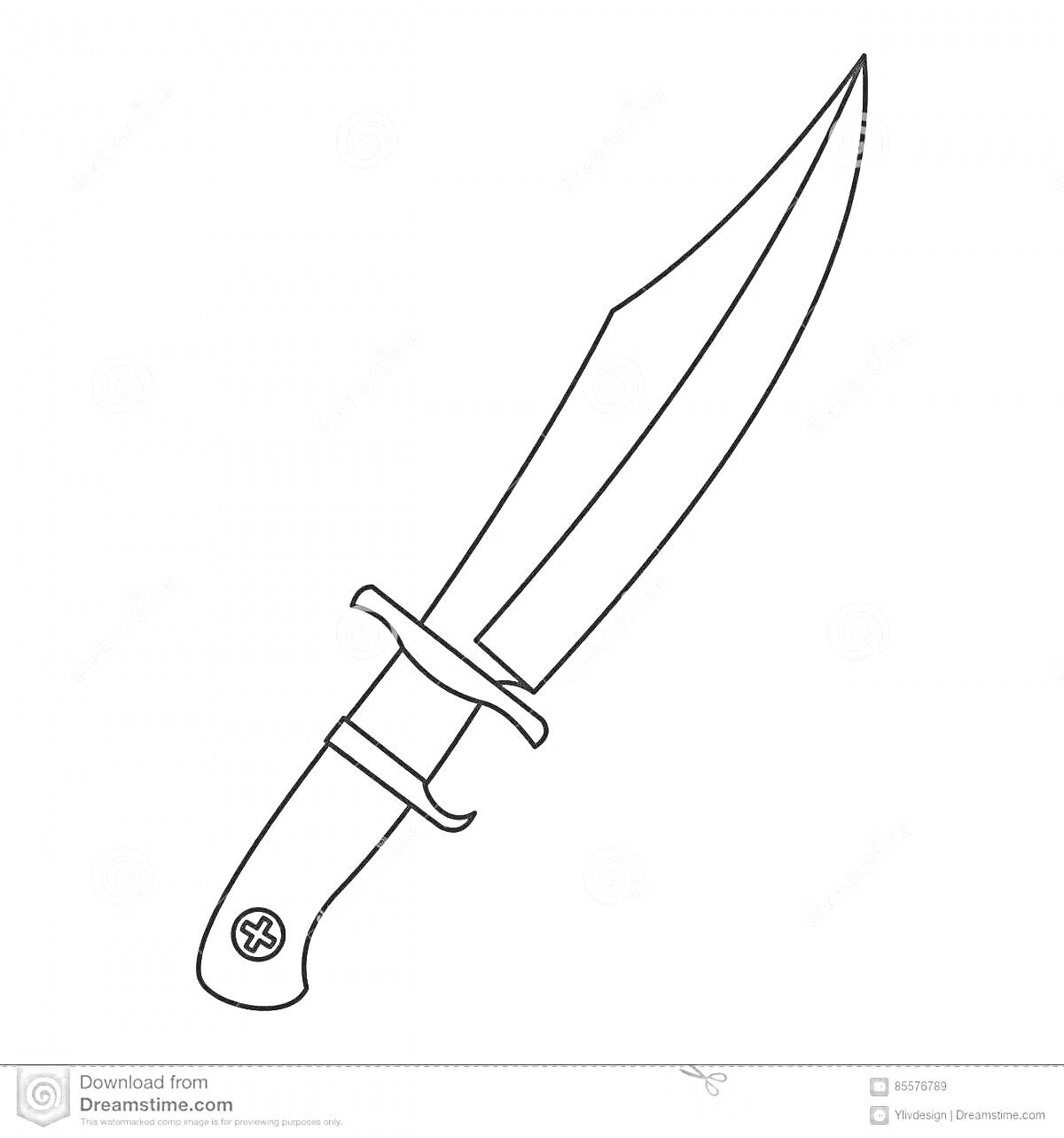 На раскраске изображено: Нож, Оружие, Гарда, Рукоятка, Крест, Клинок