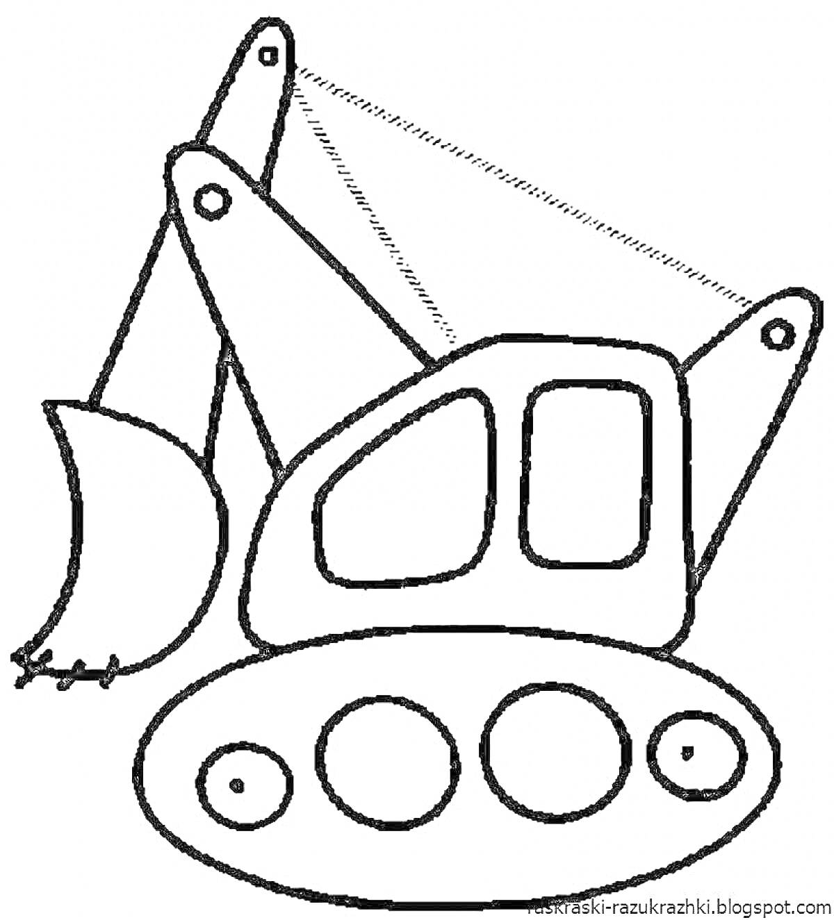 Раскраска Экскаватор с ковшом и кабиной, с колесной базой