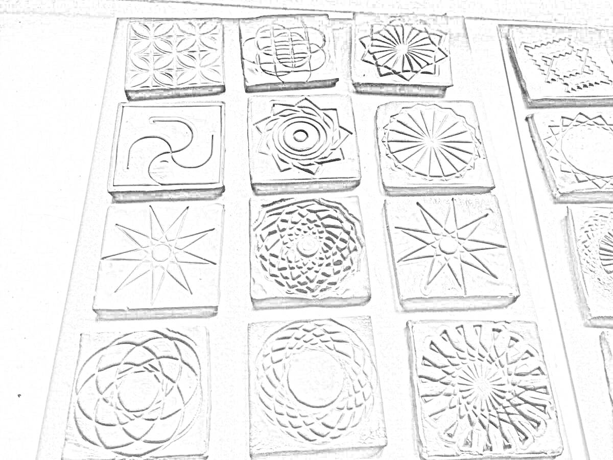 Раскраска Ручная керамическая плитка с геометрическими узорами