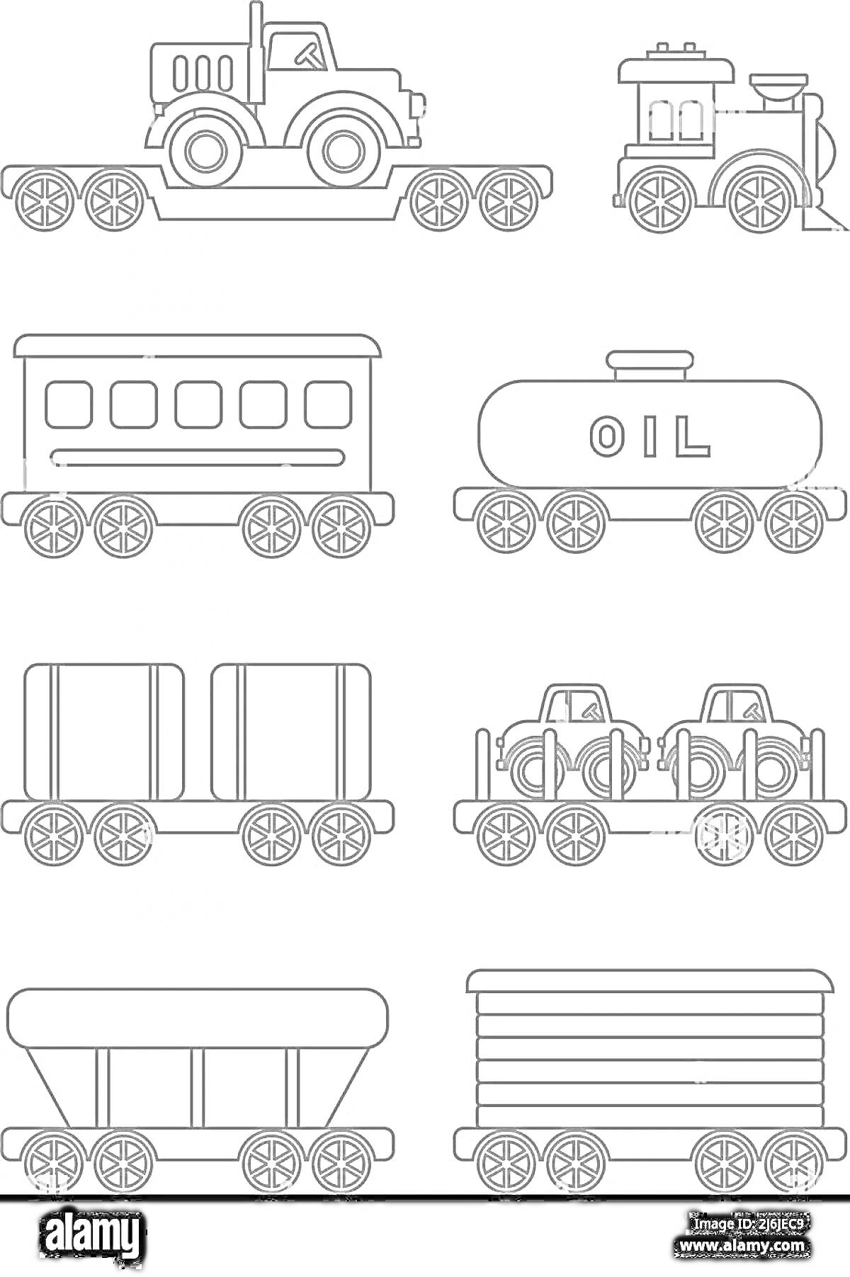 Раскраска Грузовой поезд с локомотивом, вагоном-тюремчиком, цистерной с надписью 