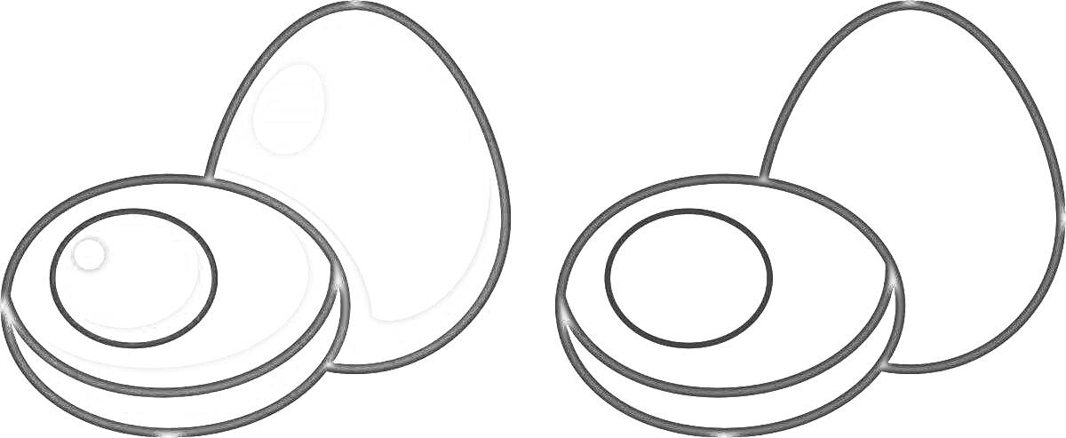 Раскраска Целое куриное яйцо и половинка вареного яйца