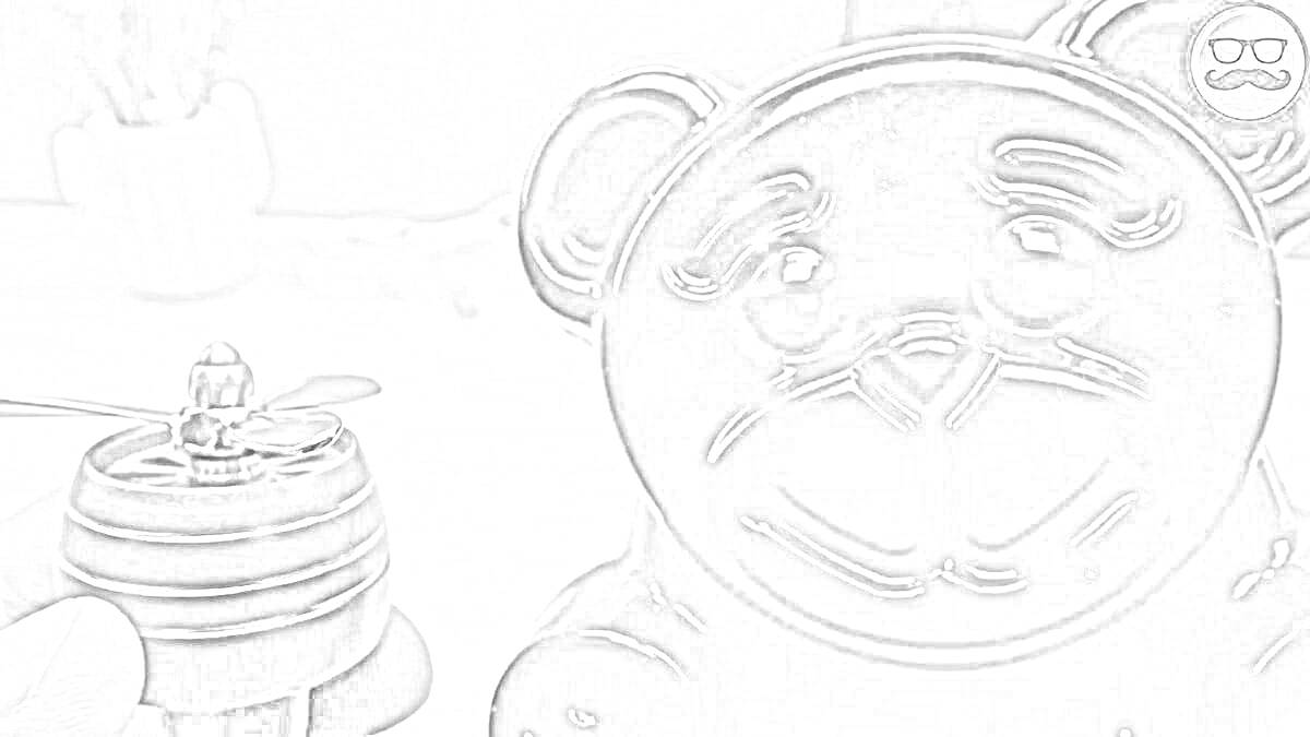 На раскраске изображено: Желейный медведь, Улей, Мед, Валера