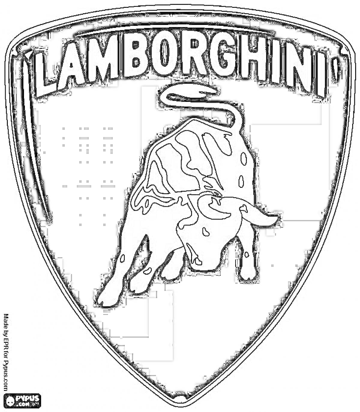 Раскраска Значок Lamborghini с изображением быка на фоне черного щита