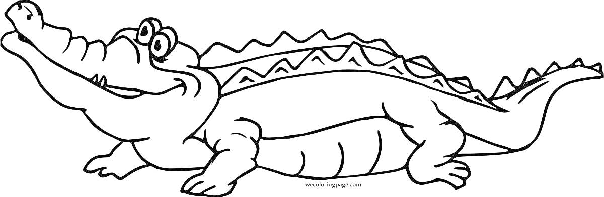 Раскраска Крокодил с крупными глазами и треугольными узорами на спине