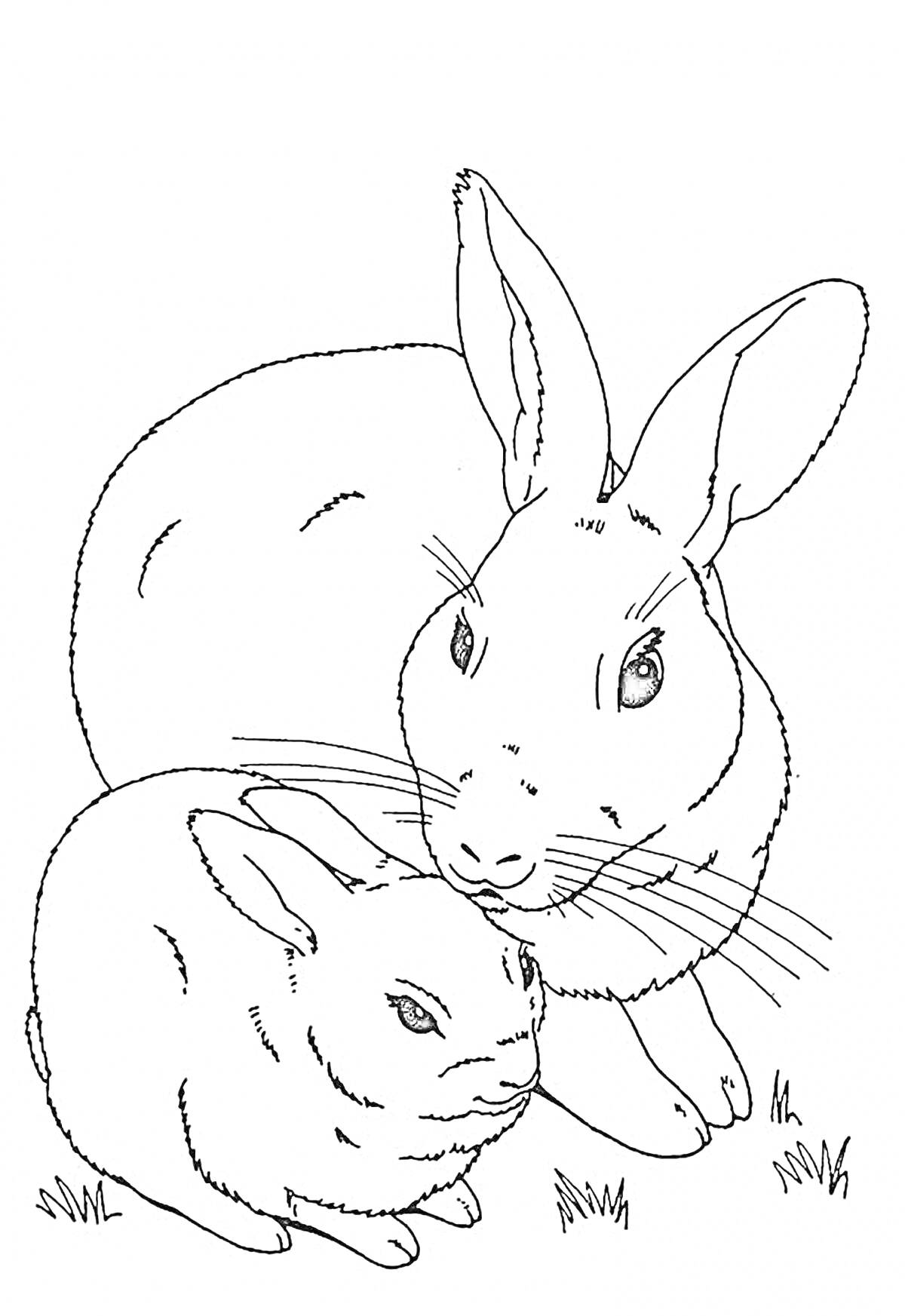На раскраске изображено: Трава, Животные, Кролик