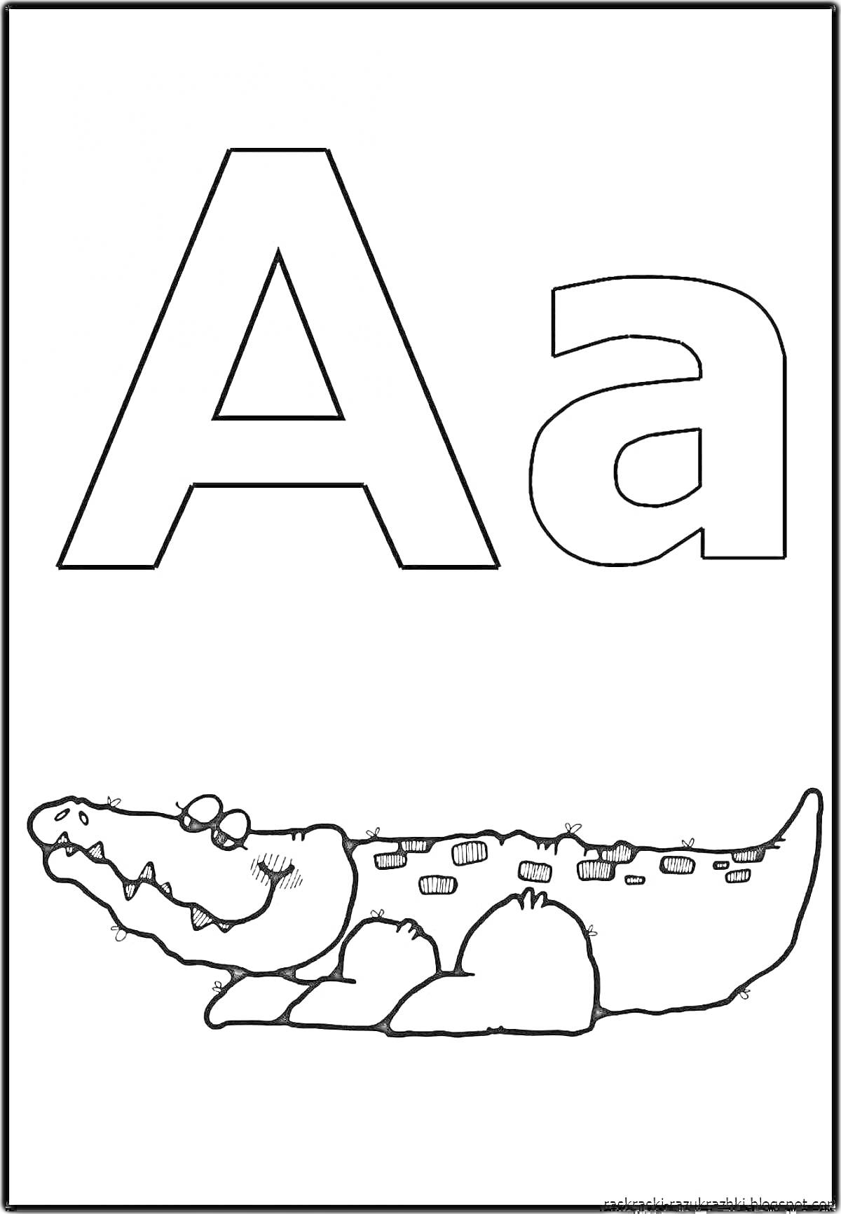 На раскраске изображено: Буква А, Алфавит, Крокодил, Обучение, Дошкольное образование, Для детей