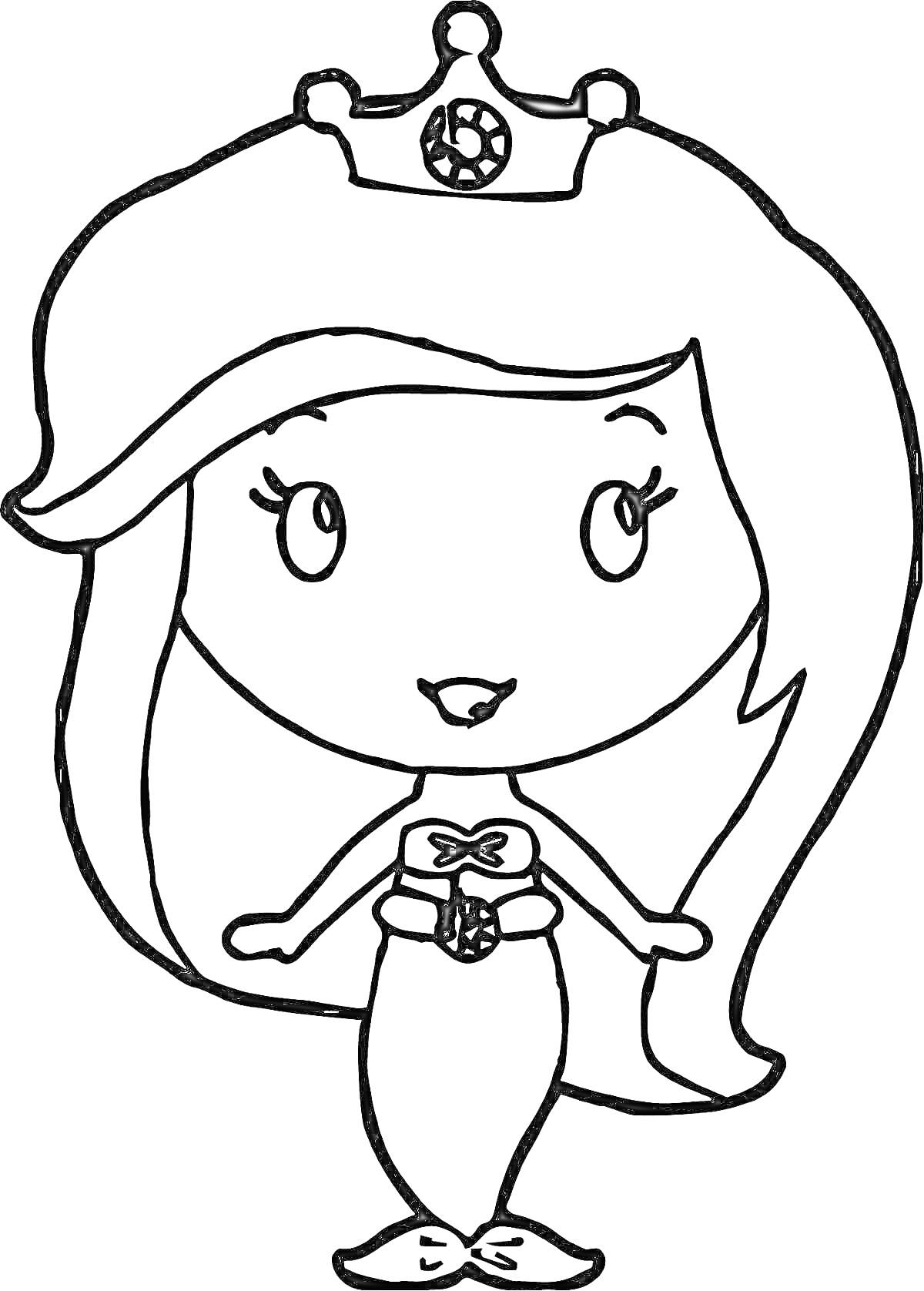 Раскраска Царевна в короне с длинными волосами