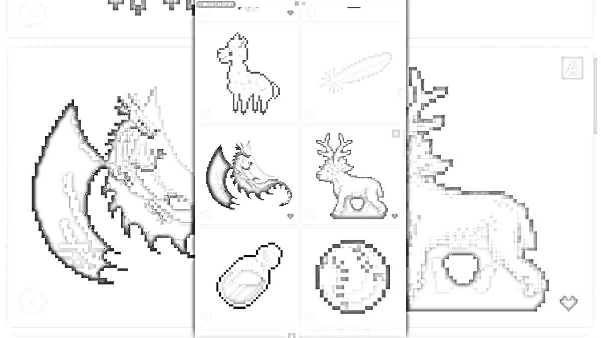РаскраскаРаскраска по номерам: лошадь, перо, дракон, лось, пузырек с жидкостью, бейсбольный мяч