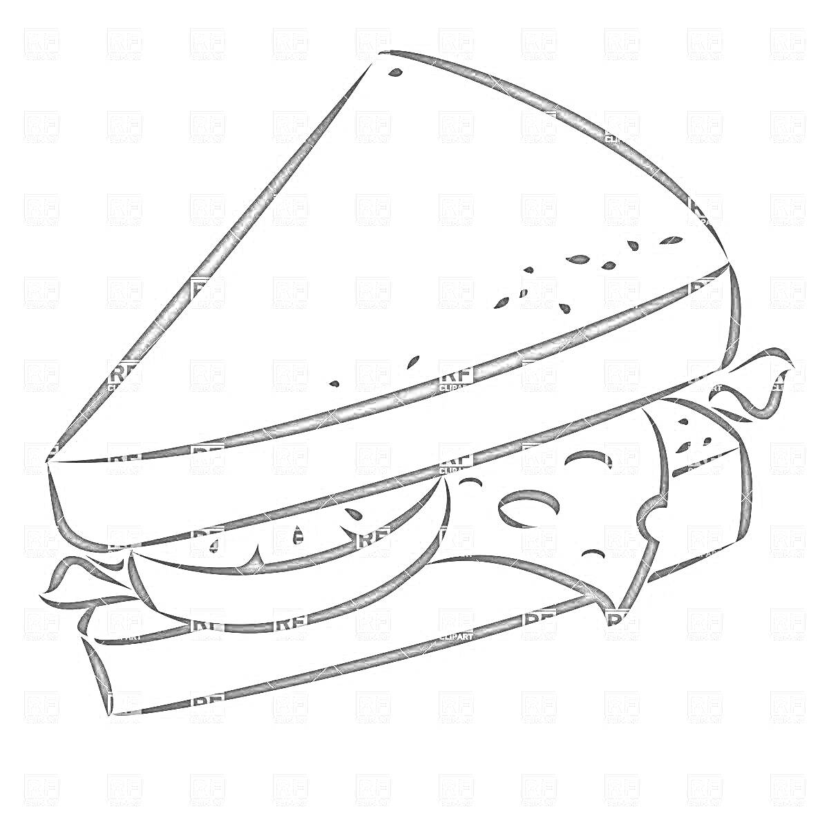 На раскраске изображено: Бутерброд, Хлеб, Колбаса, Сыр, Салат, Еда