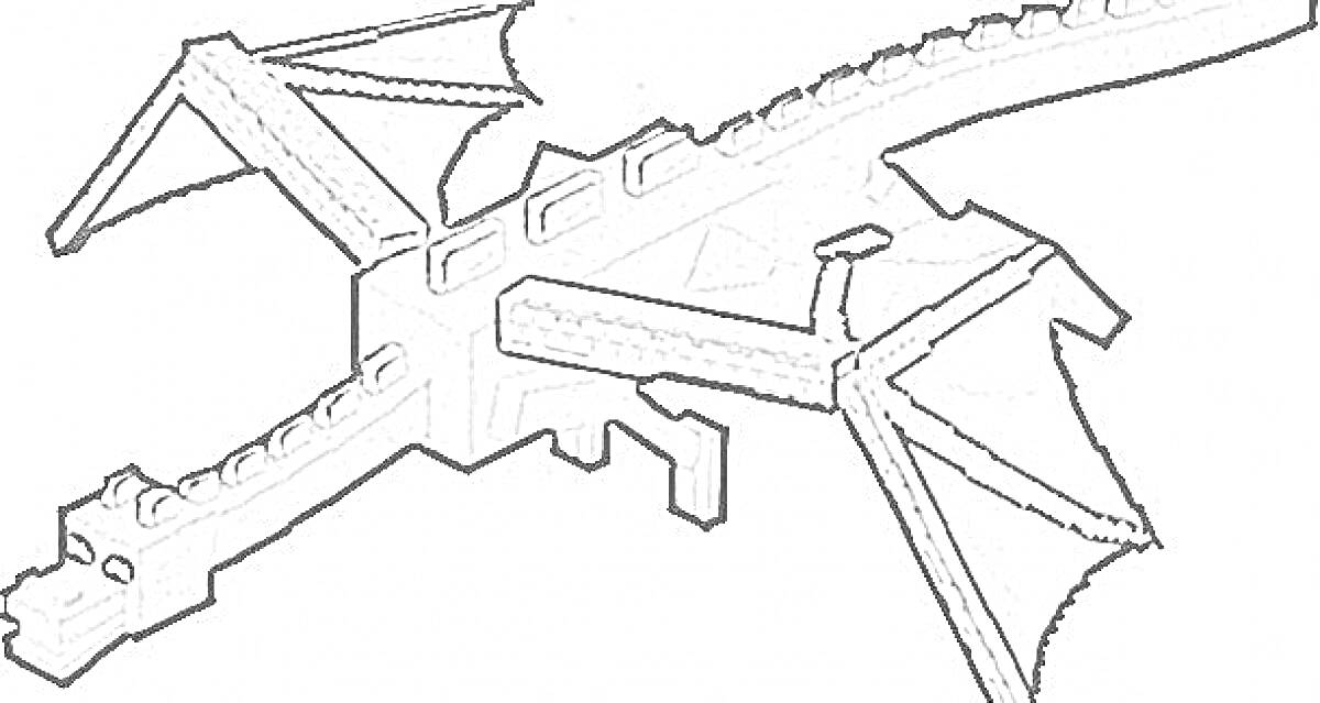 На раскраске изображено: Эндер дракон, Крылья, Хвост, Сегментированное тело, Майнкрафт