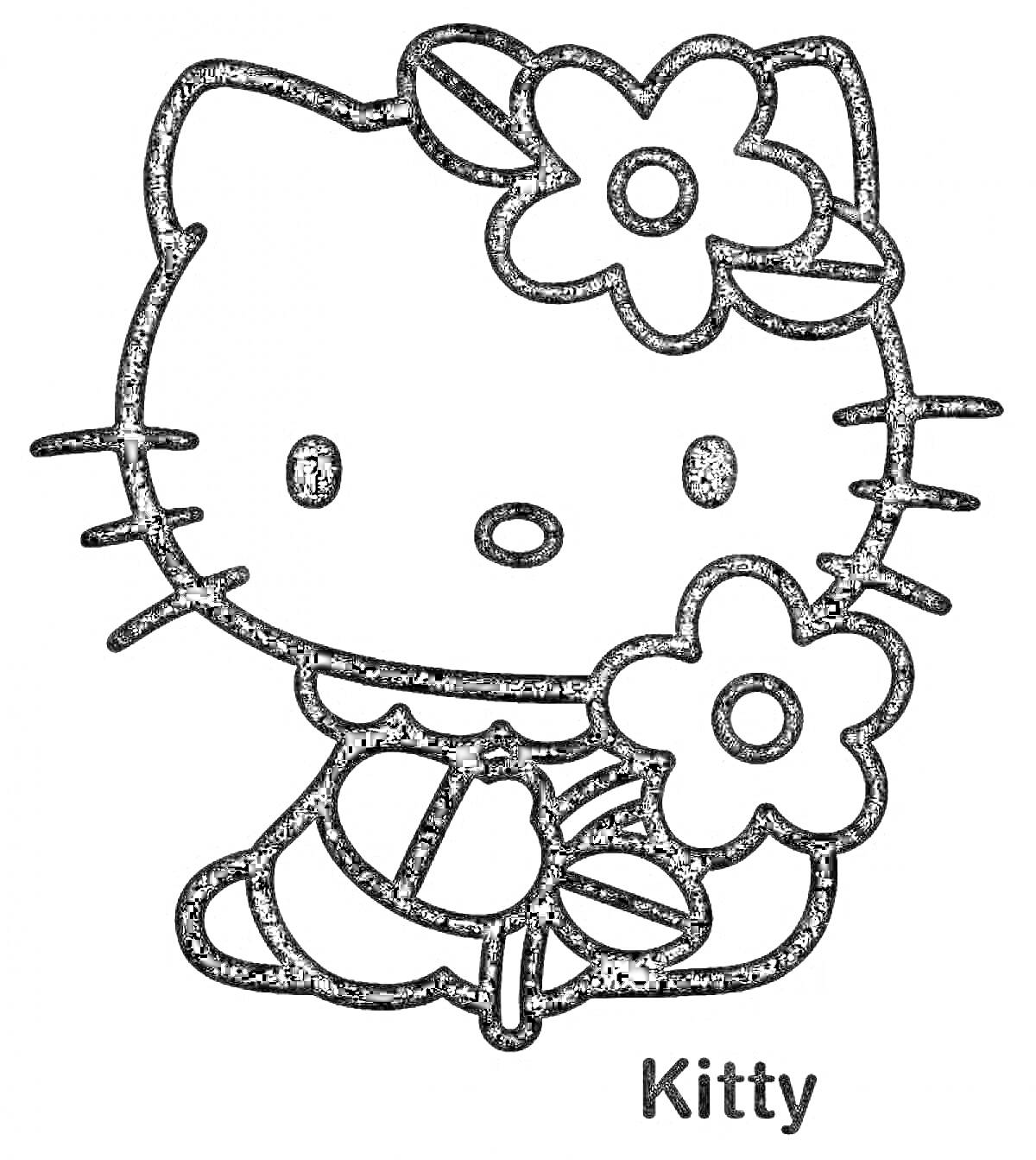 Раскраска Хелло Китти с двумя цветами (на голове и в лапе)