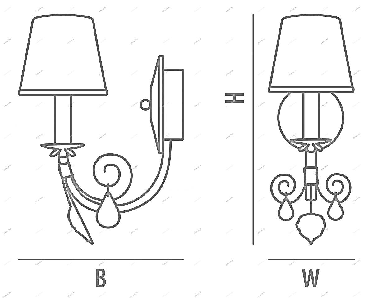 Раскраска Настенное бра с абажуром, кристаллами и декоративными элементами