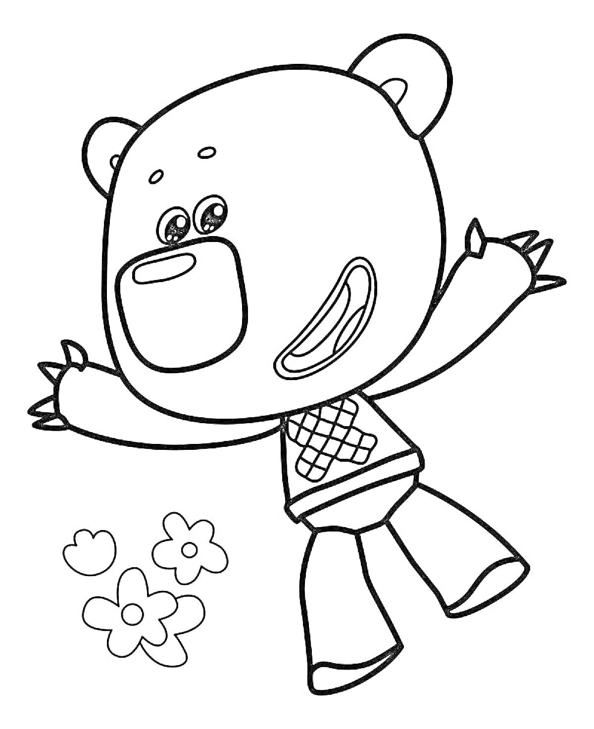 На раскраске изображено: Мимимишки, Медведь, Дети 3-4 года, Цветы, Свитер, Для детей