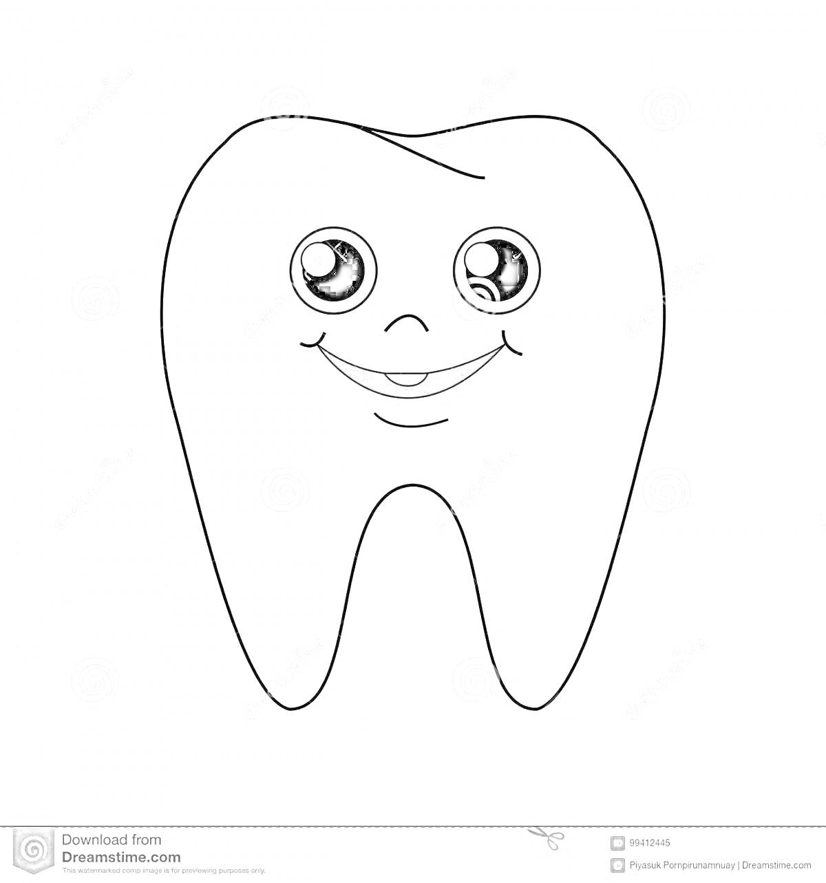 Раскраска Зуб с глазами и улыбкой