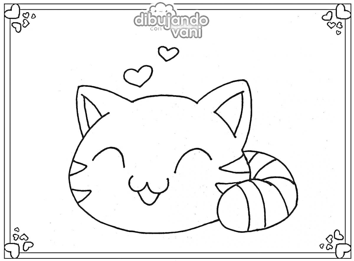 Раскраска Счастливый слайм-кошка с сердечками